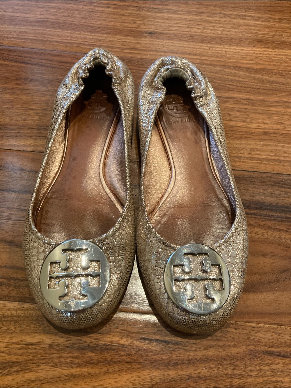 Tory Burch Reva Ballet Textured Ballet SZ 6 Gold Glitter